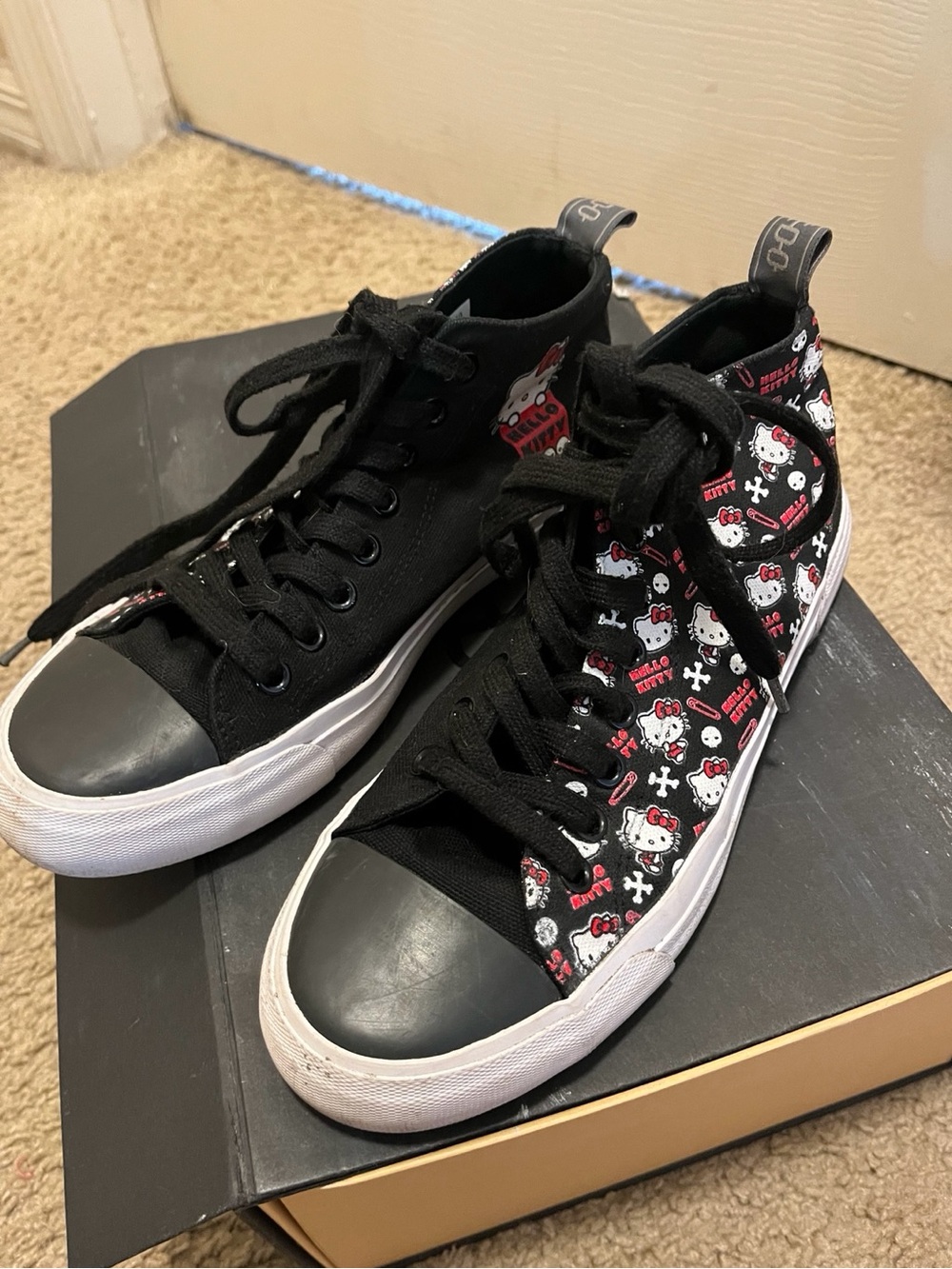 Hello Kitty Black High-Top Kids Sneakers with Red & White Accents